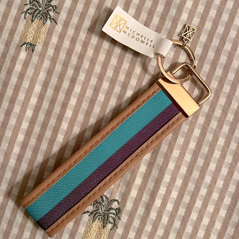 NEW Preppy Key Fob Wristlet from Michelle McDowell, Key Chain, Blue & Green